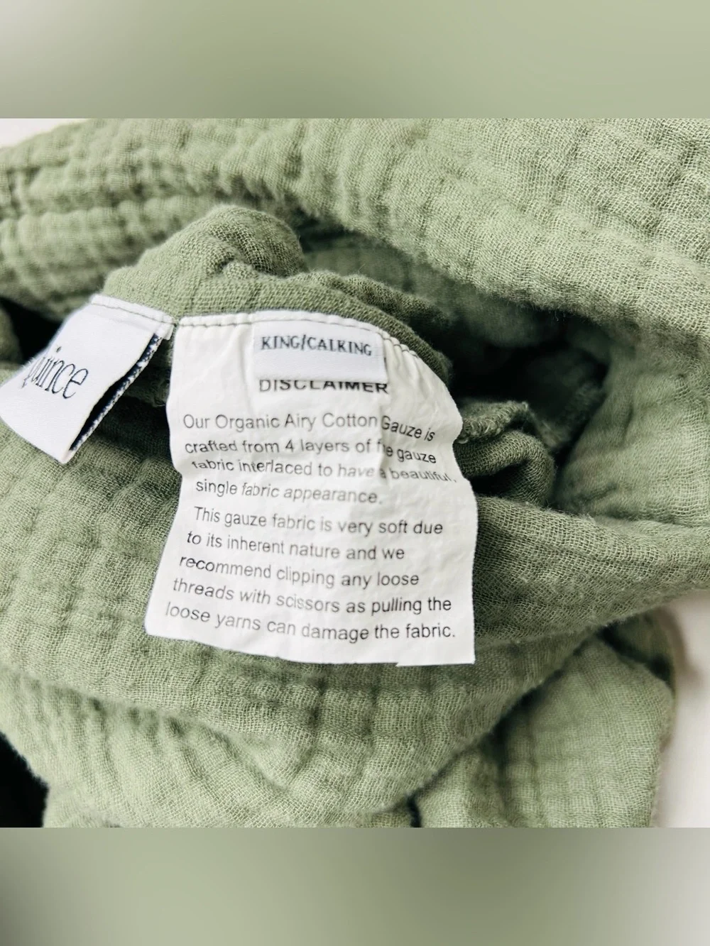 QUINCE Organic Airy Gauze Duvet Cover Set King/Cal King Olive 9053
